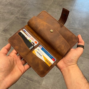 Cartera larga de cuero personalizada hecha a mano, cartera de cuero para mujer, cartera larga, cartera de mano, cartera delgada, regalo para mujer, regalo para ella,
