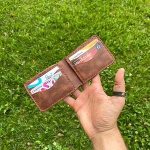 Cartera de cuero hecha a mano, personalizada, de primera calidad y cosida a mano, fina, regalo minimalista.