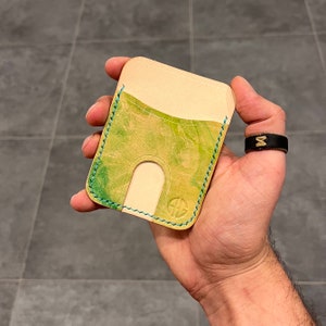 Tarjetero de cuero personalizado hecho a mano con efecto mármol, billetera delgada, cosida a mano, billetera con bolsillo frontal, billetera minimalista