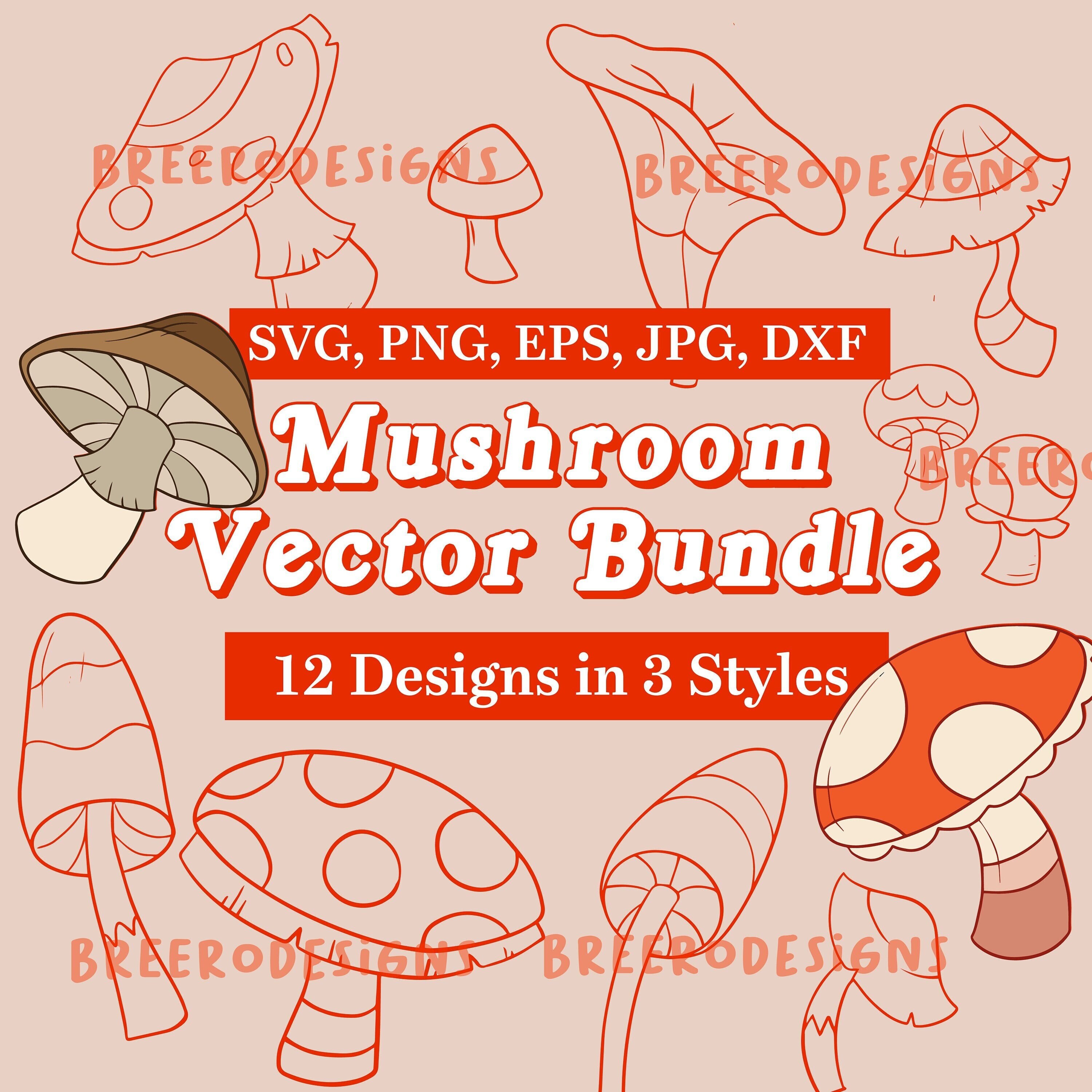 Hand-Illustrated Mushroom Vector Bundle, Fungi Clipart (svg, png, eps, jpg, dxf)