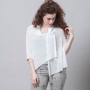 Weißes Wickelarmband, Boho Tops, stricken Wrap, Schal, Strickpullover, langes Top, Pullover, stricken Schal, Sommer stricken, übergroße Wrap, übergroße Pullover
