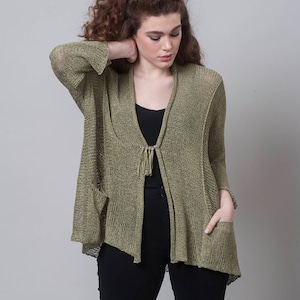 Boho Top, Cardigan Sweater, Summer Knit, Knit Sweater, Knit Jacket, Cover Up, Knit Cardigan, Long Top, Green Cardigan,  Light Top