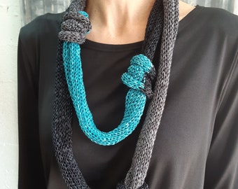 Knots Necklace, Unique Scarf, Textile Jewelry, Winter Knitted Accessories, Necklace scarf, Fabric Necklace, Bohemian Scarf, Knit Jewelry