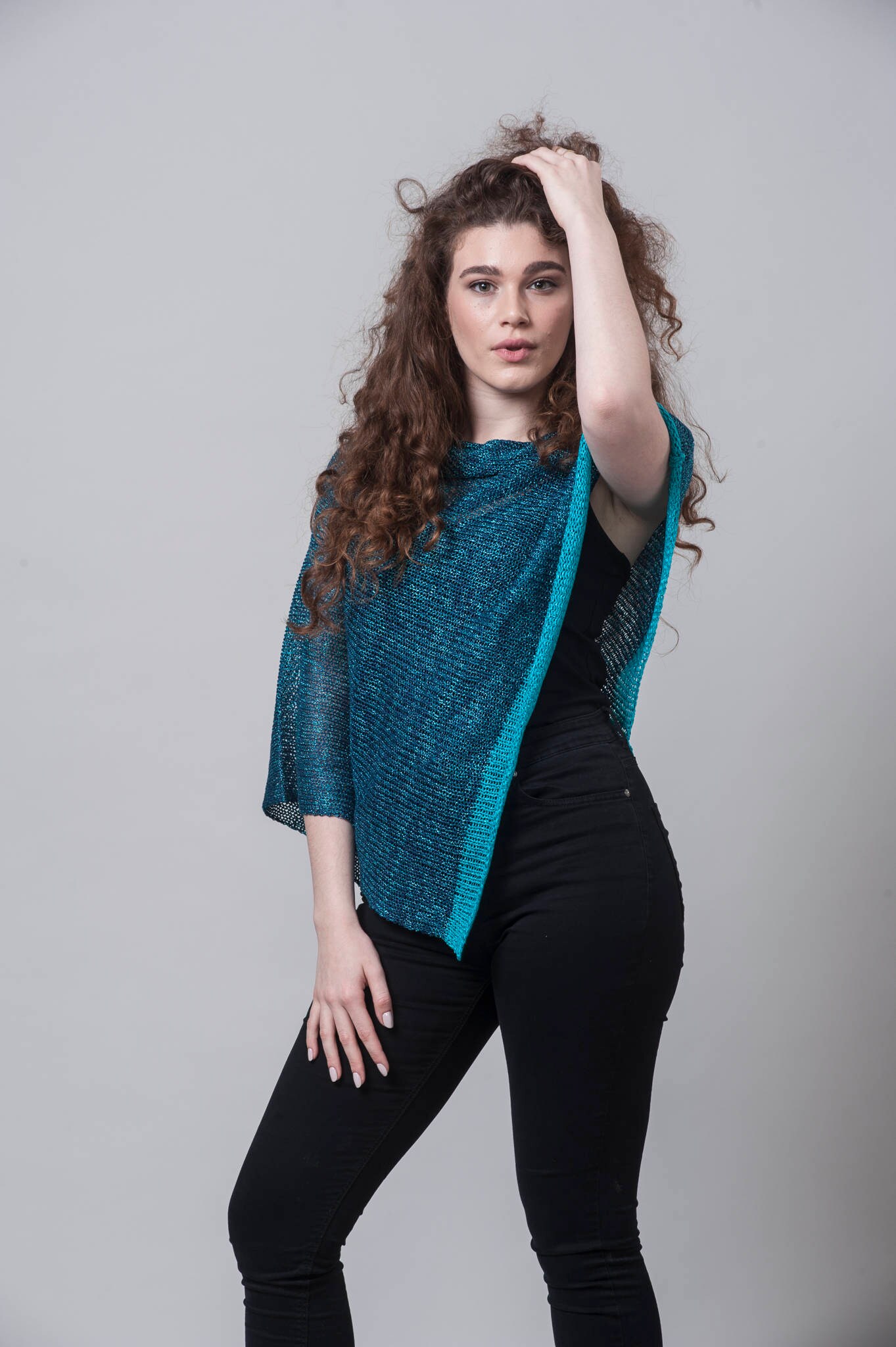 Bohemian Clothing, Fashion Knit, Blue Top, Boho Top, Knit Wrap, Poncho, Cape, Asymmetrical Top, Women Poncho, Knit Poncho, Boho Poncho