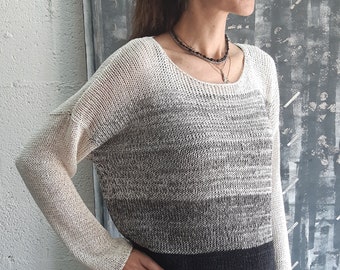 Pull gris, manches longues Top, vêtements Bohème, femme tricot, pull en maille femme, Top Fashion, pull Oversize, Blouse ample, Omrbre