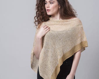 Gold Top, Boho Top, Asymmetrical Top, Loose Top, Cover Up, Cape, Shawl, Knit Wrap, Knot Shawl, Women Poncho, Knit Poncho, Boho Poncho, Knits