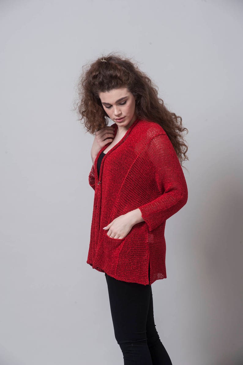Light Top Boho Knit Knit Top Trendy Knit Knit Sweater Knit Cardigan Knit Fashion Long Top Cardigan Sweater Red Cardigan