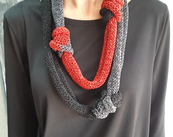 Knots Necklace, Unique Scarf, Textile Jewelry, Knitted Necklace, Knitted Fashion Gift, Necklace scarf,Fabric Necklace, Bohemian Scarf, Women