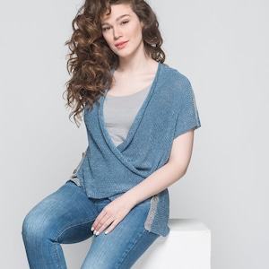 Top de manga corta, tops de verano para mujer, ropa Boho, suéter de punto, top Boho, top suelto, top de ganchillo, top de punto, top de cuello en V, punto de verano