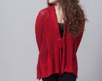 Knit Fashion, Knit Sweater, Cardigan Sweater, Trendy Knit, Long Top, Knit Top, Knit Cardigan, Red Cardigan, Boho Knit, Light Top