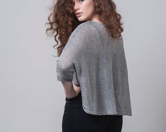 Silver Top, Women knitwear, Fashion Top, Bohemian Clothing, Loose Top, Pullover Women, Knit Sweater, Knit Fashion,Oversized Top, Crochet Top