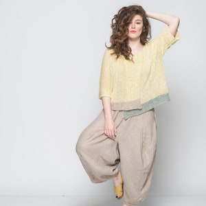 Yellow Top, Summer Top, 3/4 Sleeve, Women Summer Tops, Bohemian Clothing, Crochet Top, Summer Knit, Loose Top,Knit Wrap, Boho Top, Sheer