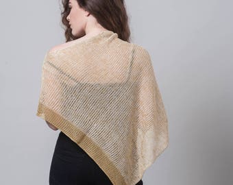 Gold Top, Boho Top, Poncho, Cape, Knit Wrap, Knit Sweater, Fashion Knit, Summer Knit, Women Poncho, Boho Poncho, Knit Poncho, Crochet Poncho