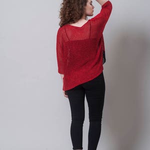 Red Sweater Knit Sweater Summer Knit Oversized Top Loose - Etsy