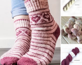 Love your socks - Yarn Kit - Yarn and Printed Pattern in English/Norwegian - Hand Dyed Yarn  - Yarn Kit