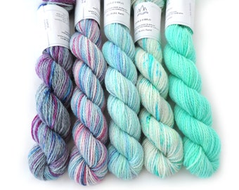 Blue Calm mini set - Hand Dyed Sock Yarn - Variegated Yarn -  Norwegian wool  - Indie dyed Yarn - Mini skeins
