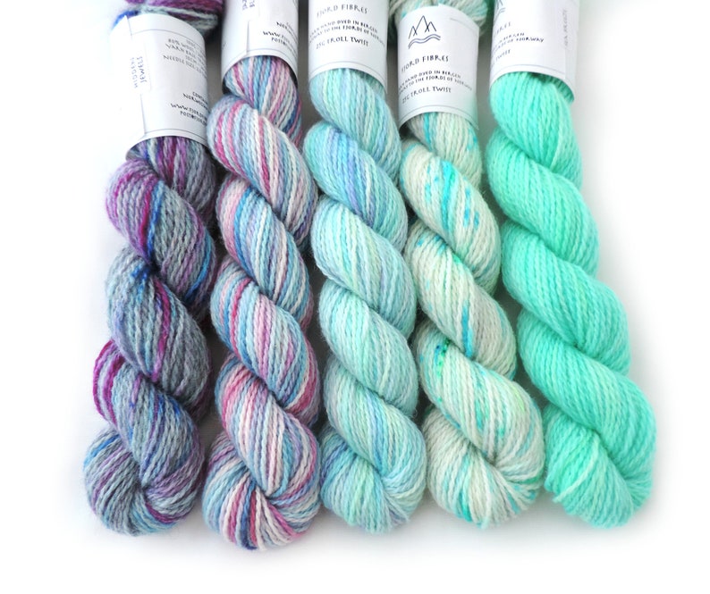 Blue Calm mini set Hand Dyed Sock Yarn Variegated Yarn Norwegian wool Indie dyed Yarn Mini skeins image 1