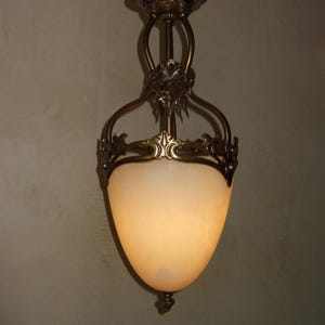 RARE Antique French Alabaster and gilt bronze  Art Nouveau ceiling light chandelier circa 1920