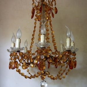 RARE ANTIQUE  FRENCH  Large Chic Bronze with crystal chains and drops eight branch chandelier