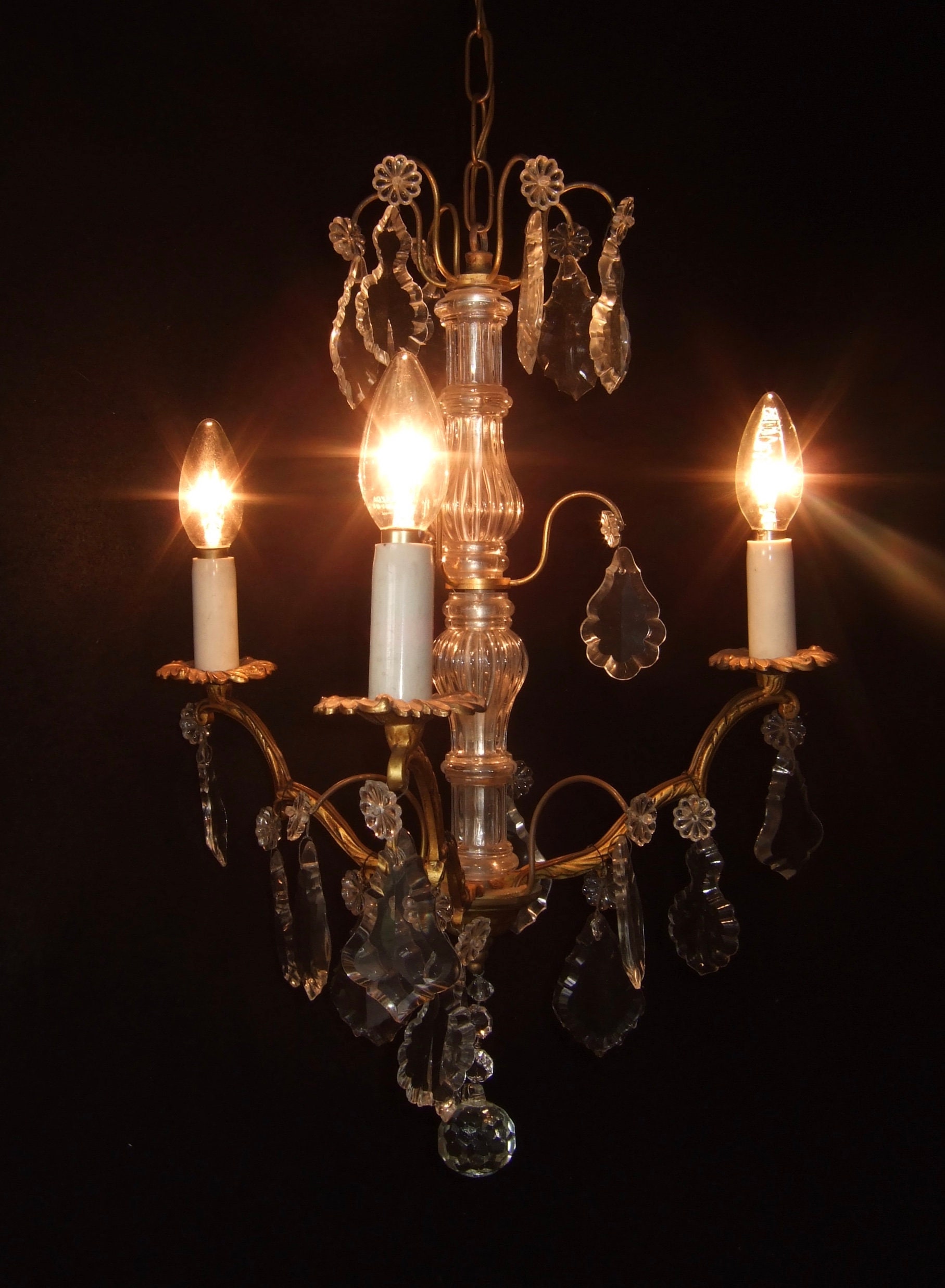 Antique French Ormolu Three-Branch Chandelier Circa 1900