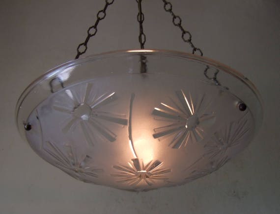 Antique Art Deco French Pressed Glass Sunburst Ceiling Light Etsy