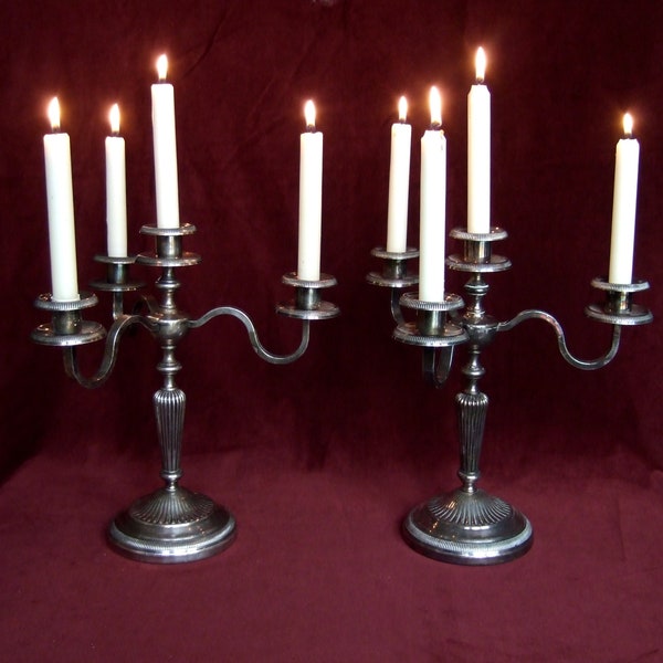 PAIR ANTIQUE FRENCH Large silver over bronze, 4 branch candelabra, candlesticks