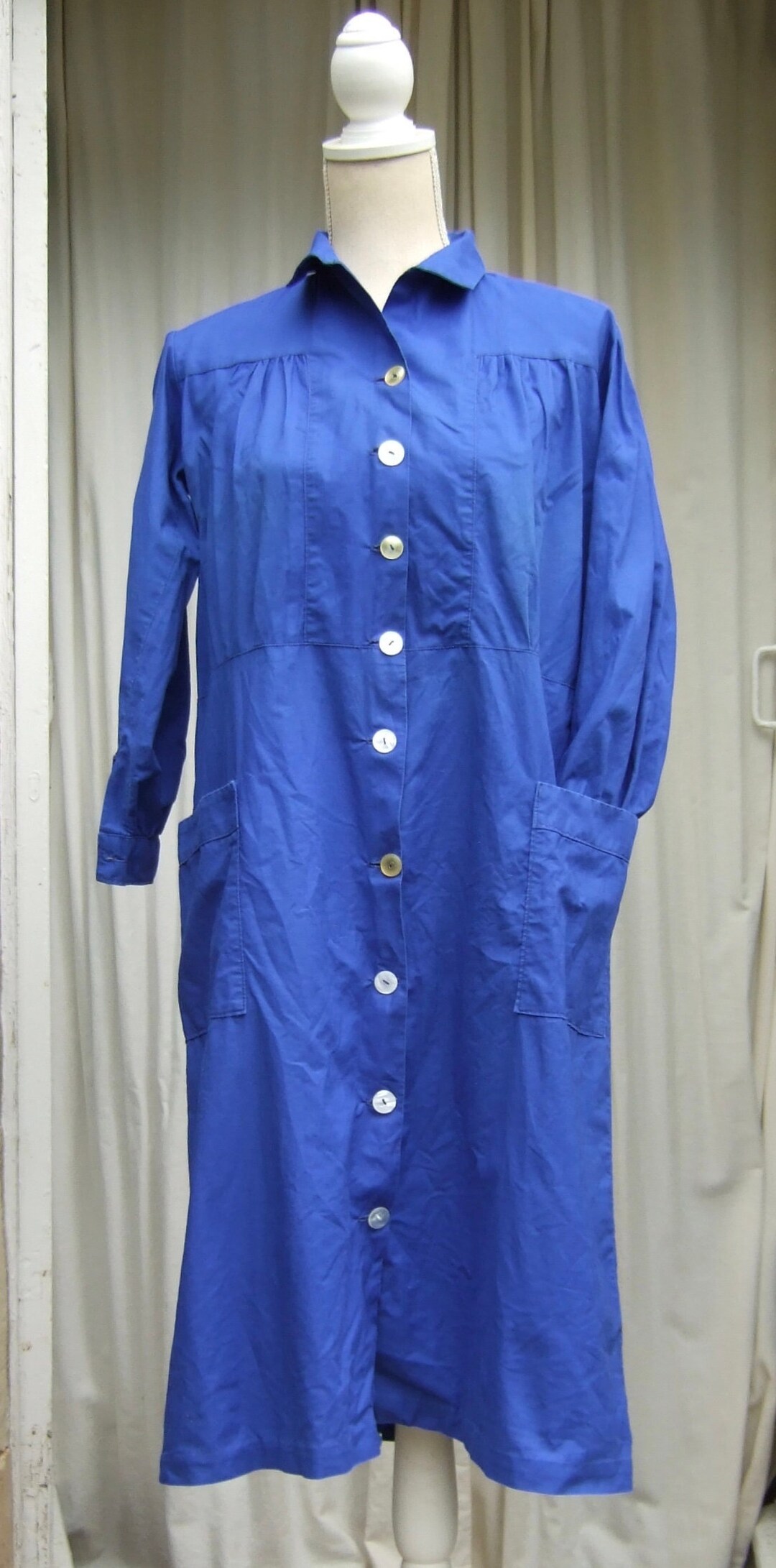 Vintage 50's Blue Cotton French Work Wear Chore Wear Long Jacket