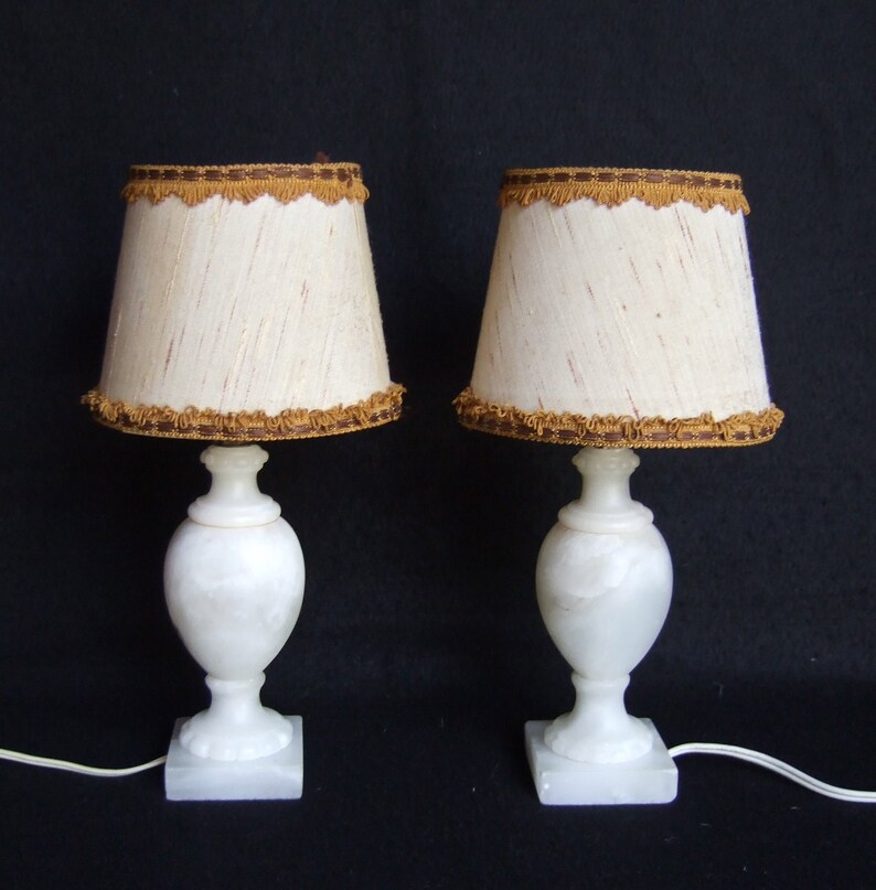 Pair Antique Vintage French Alabaster Boudoir Table Lamps Lights