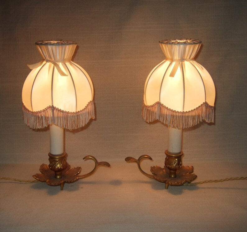 Pair Antique Vintage French Boudoir Table Lamps Lights