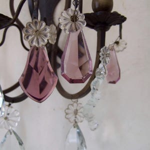 Large Antique French  bronze with clear and coloured crystal drops 3 branch wall candle sconce ,light  circa 1800&#39;s all complete