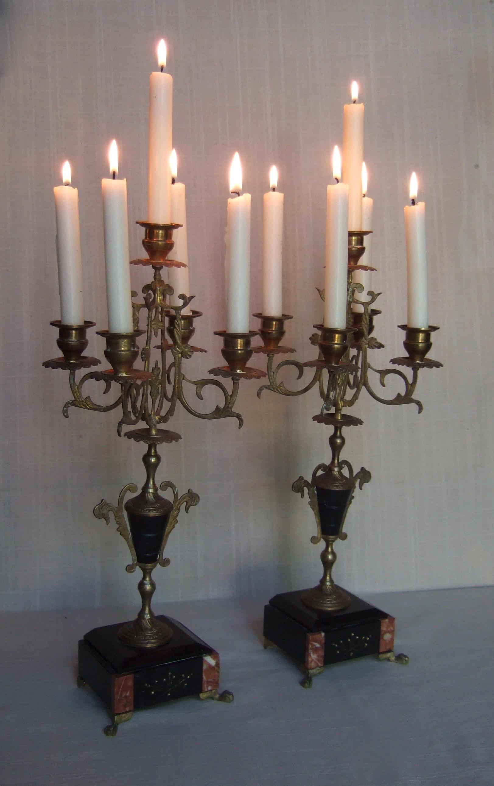 Bougeoir Métallique Vintage à 5 Branches Style Baroque Doré - 27x27x25 Cm, Bras Amovibles, Pour Bougies Flammes Ou LED
