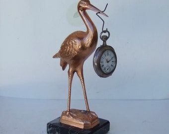GROSSER ANTIKE FRANZÖSISCHE Taschenuhrständer, Display, Halter um 1900 Heron auf Marmorsockel