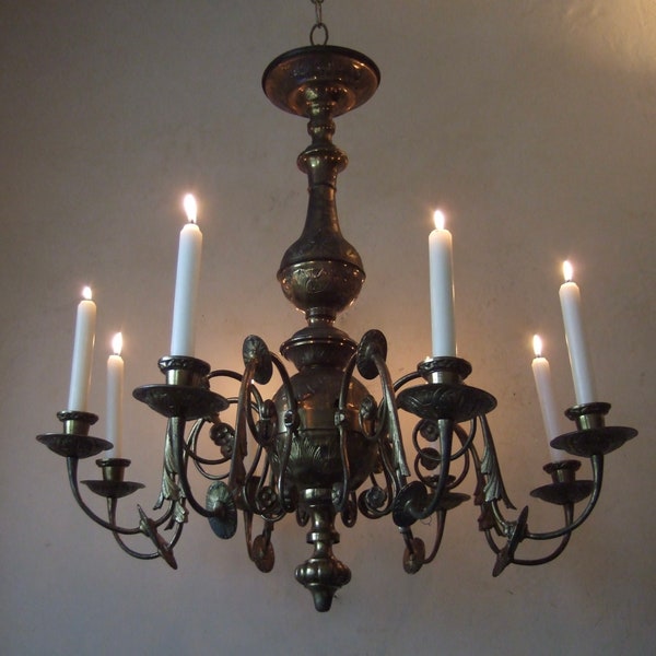 RARE ANTIQUE  FRENCH Large Ecclesiastical Bronze 8 branch candle chandelier circa 18th century