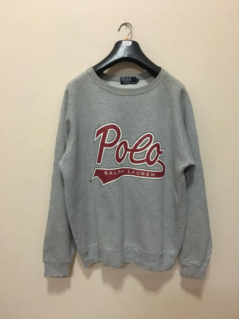Ralph Sleeve Sport Lauren Jumper Spellout Long Sweater Pullover Polo Size Sweatshirts Men L XZkuPOi