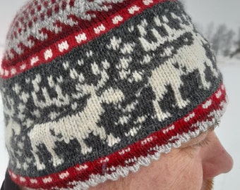 Bonnet nordique tricoté avec élan, casquette pour homme en laine, accessoires d'hiver doux et décontractés, beau cadeau de Saint-Valentin, bonnet écologique pour de longues marches.