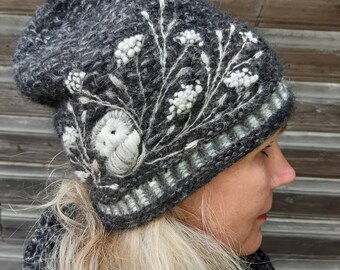 Handmade Grey Knit Hat with Beaded Owl Accent.
HAND WASH/DRY FLAT Otis Owl Knit Hat – The Blueberry Hill main image 3