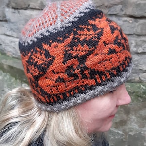 Knitted Nordic winter hat with foxes,forest tales pattern,nature love,winter accessories,unisex hat,lovely Valentines day gift for her.
