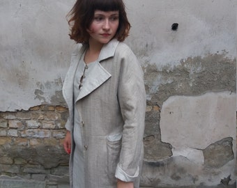 Natural linen coat for spring,bohemian clothing,casual linen coat with big pockets,natural linen gray and beige.