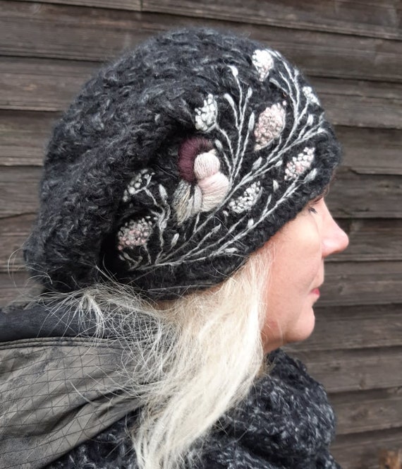 Hand Knitted Merino Wool Slouchy Beanie Hat for Women,winter