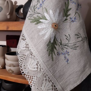 Embroidered linen towel,vintage tea towel with embroidery flowers,lovely Easter gift for romantic home,pure linen dish towel,HYGGE home.