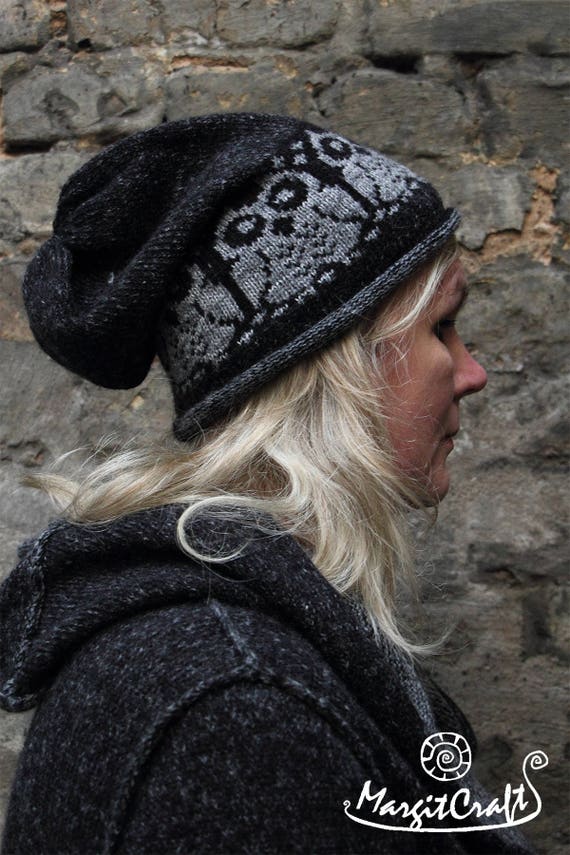 Knitted Beanie Hat With Owl,slouchy Beanie,winter Accessories