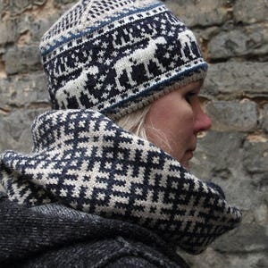 Gebreide noordse muts met eland, winteraccessoires, uniseks muts, cadeau voor hem, cadeau voor haar, zacht en casual Valentijnsdagcadeau, comfortabel leven.