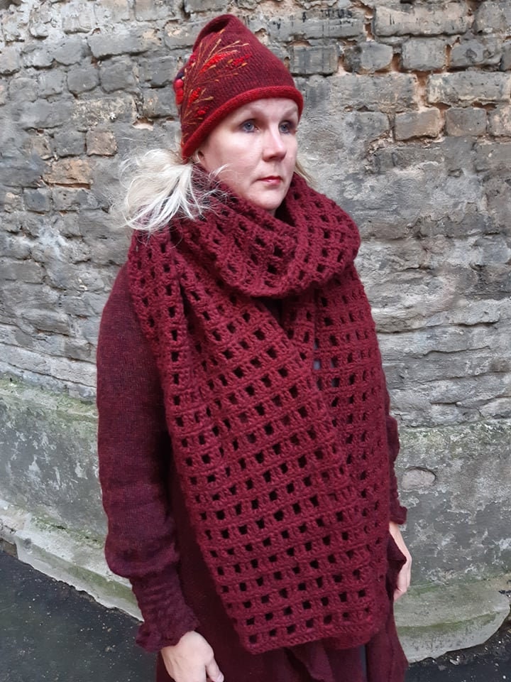 Sciarpa all'uncinetto fatta a mano, sciarpa all'uncinetto rosso