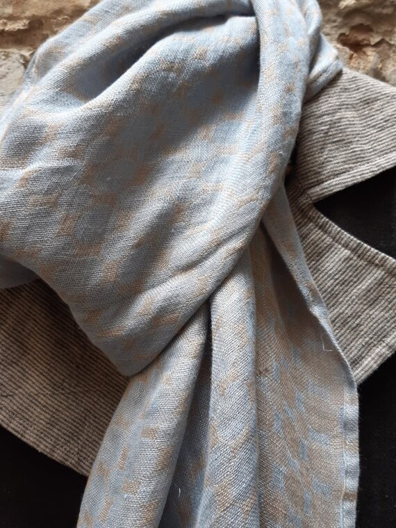 Linen scarf,stone washed pure linen scarf, light blue and beige,summer  accessories,gift for her,,ECO life,eco friendly linen