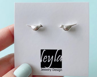 Pendientes de pájaro, regalo para amantes de las aves, pendientes de pájaro de plata esterlina, pendientes de pájaro pequeños, pendientes de pájaro delicados, regalo para observadores de aves