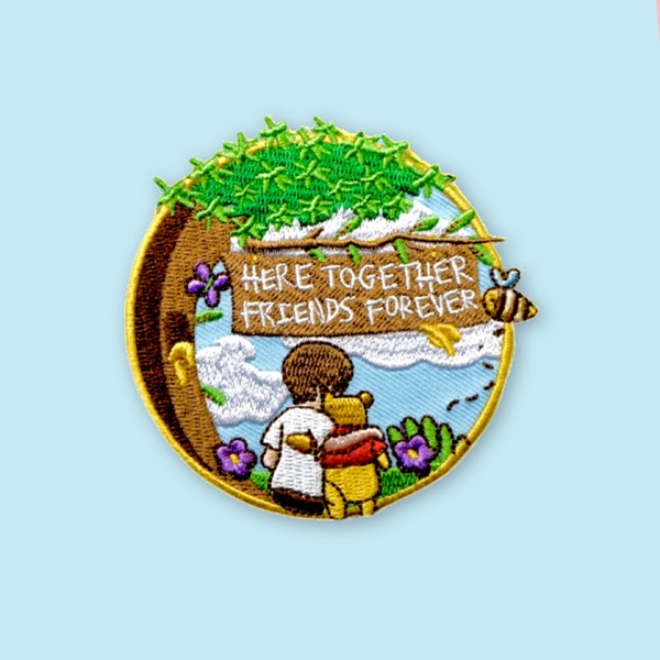 Winnie the Pooh Inspired "Here Together Friends Forever" Embroidered Iron-on patch