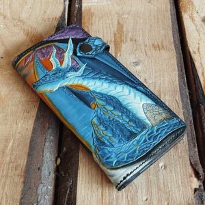 Handmade Fantasy Long Wallet - Blue Dragon.