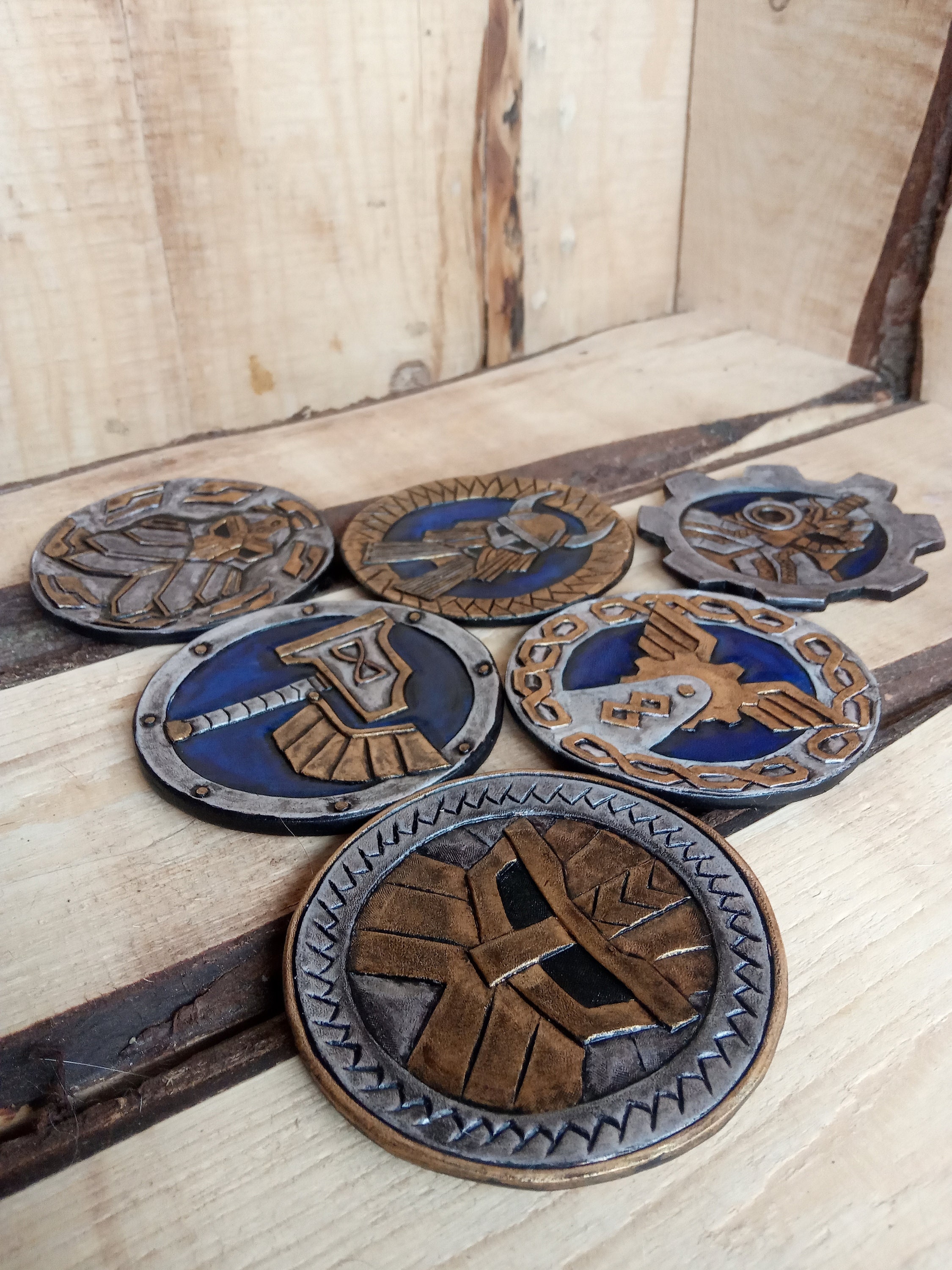 Handmade leather beer/drink coasters. Fantasy warhammer dwarf Etsy