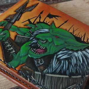 Carteira de couro Goblin, carteira de couro fantasia, carteira personalizada, carteira bifold, Goblin, Goblins, feita à mão