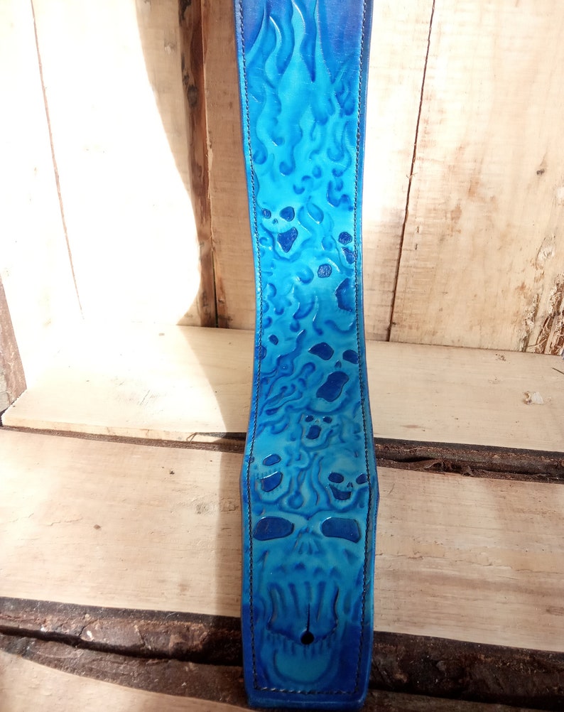 Guitar strap Blue skulls & souls. Free Shipping image 4